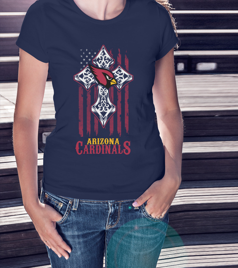 Arizona Cardinals Flag Cross With Stars And Stripes Bird T-Shirt