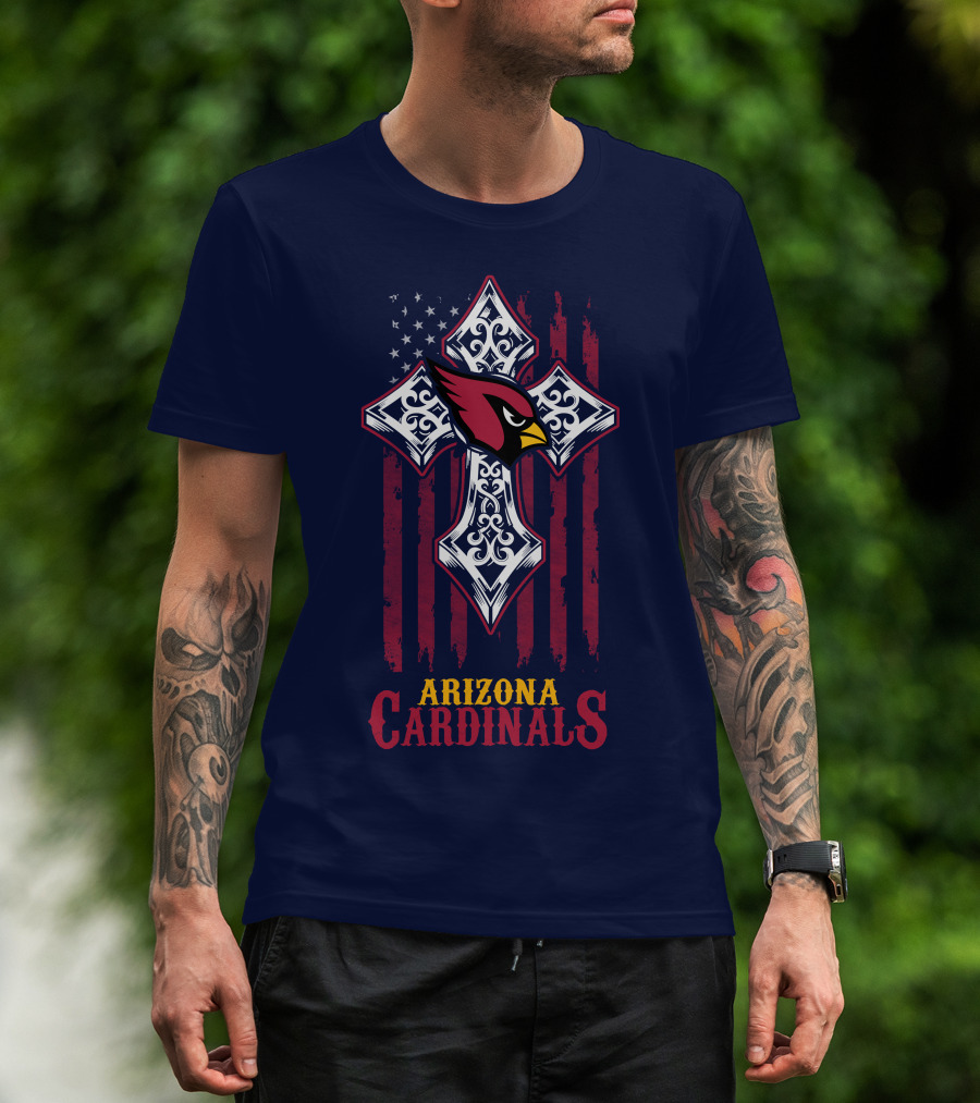 Arizona Cardinals Flag Cross With Stars And Stripes Bird T-Shirt