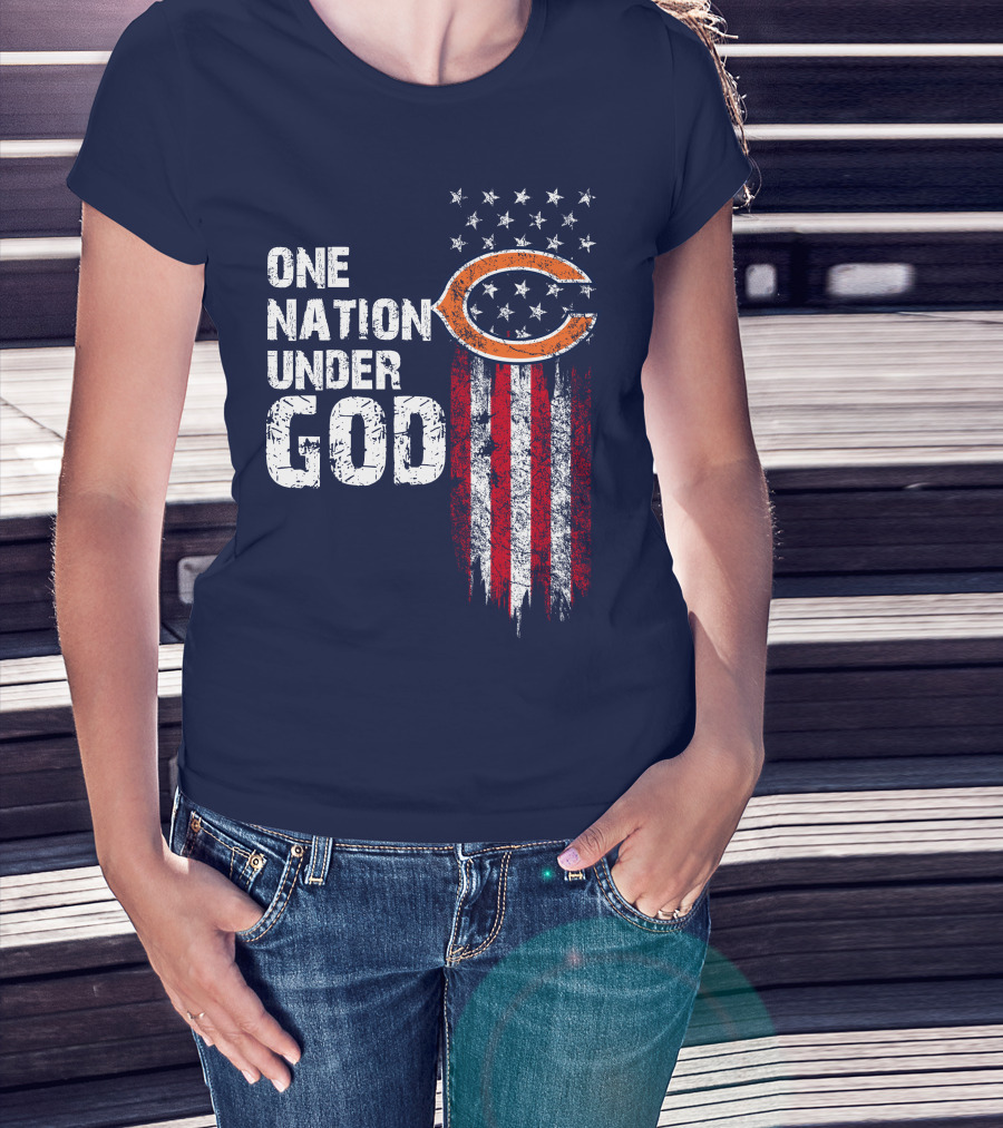 One Nation Under God Chicago Bears American Flag T-Shirt