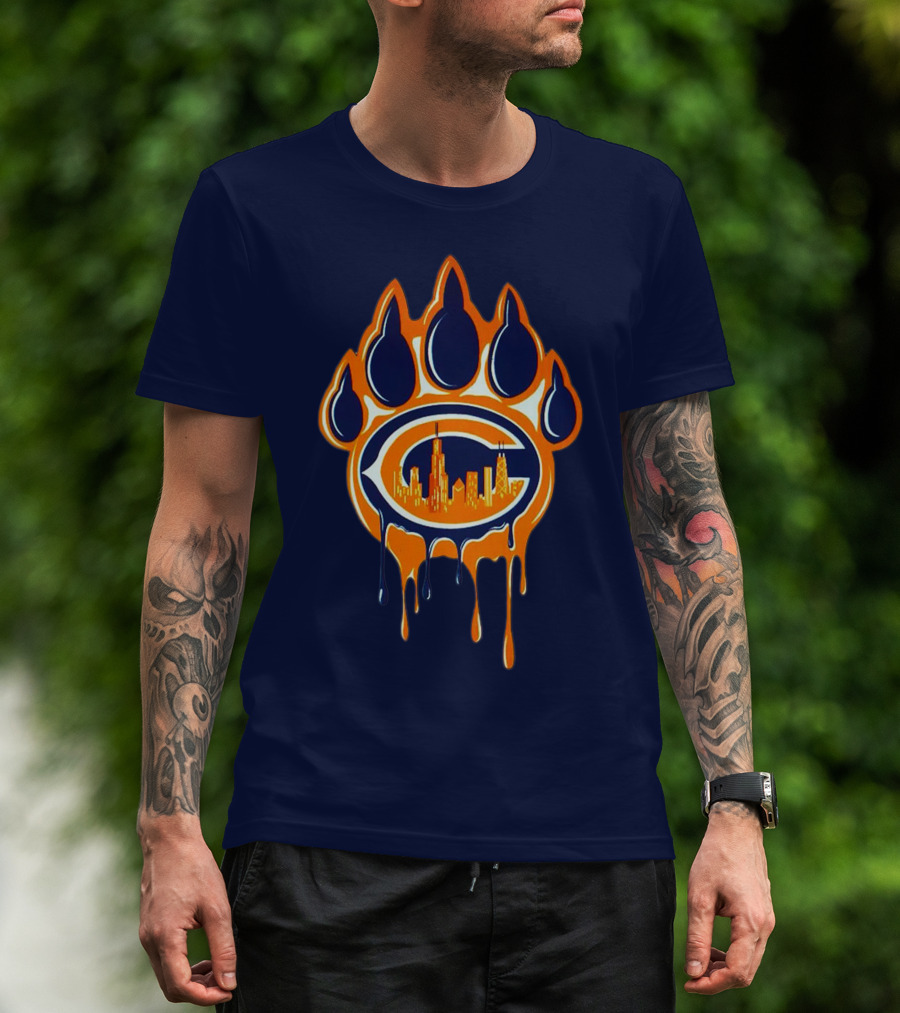 Chicago Bears Dripping Skyline Paw T-Shirt