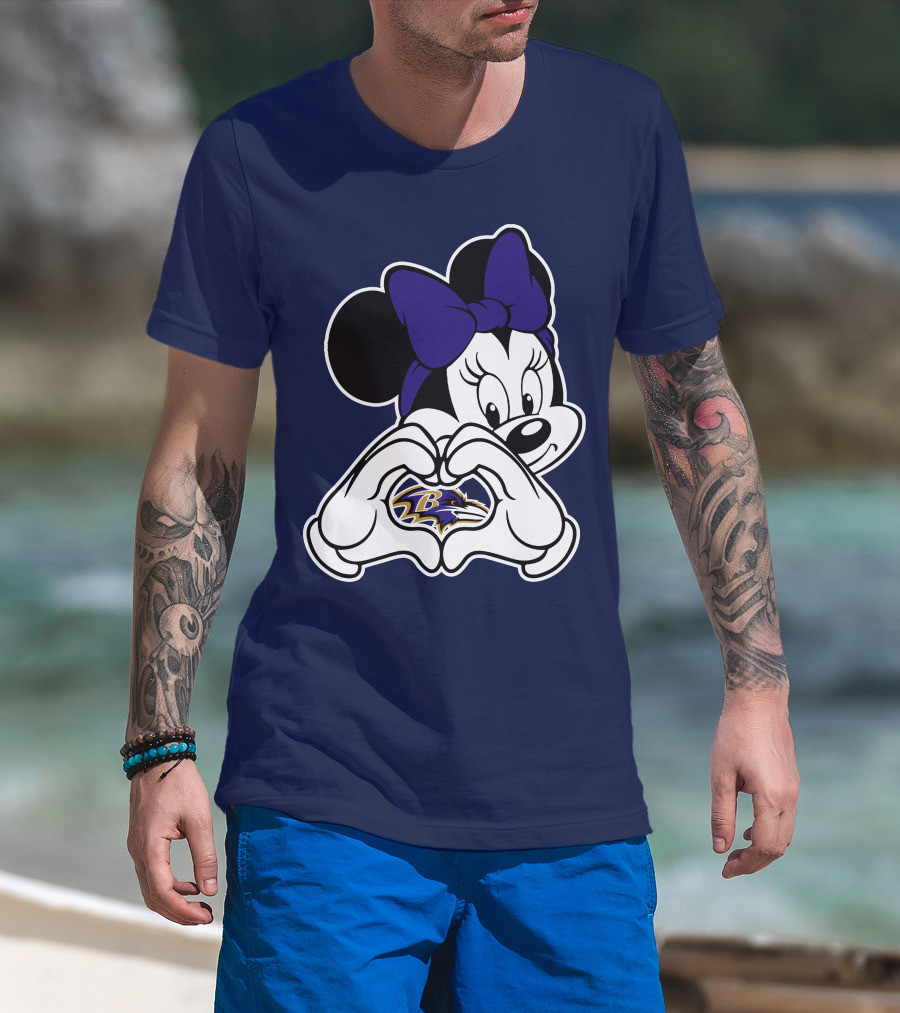 Baltimore Ravens Minnie Mouse Heart Hands T-Shirt