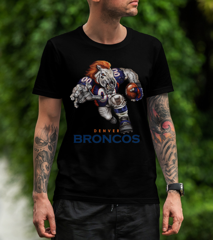 Denver Broncos Charging Horse Football Player T-Shirt