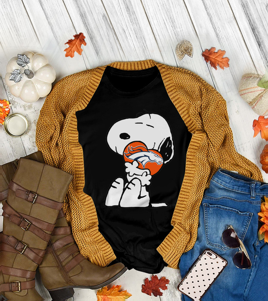 Snoopy Hugging Denver Broncos Football T-Shirt