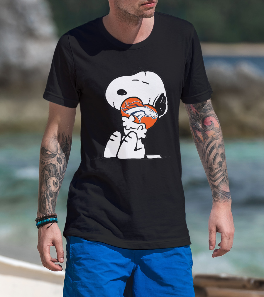 Snoopy Hugging Denver Broncos Football T-Shirt