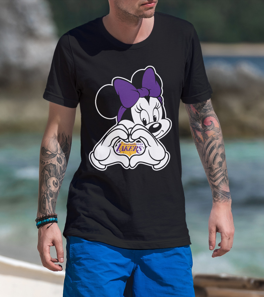 Los Angeles Lakers Minnie Mouse Heart Hands T-Shirt