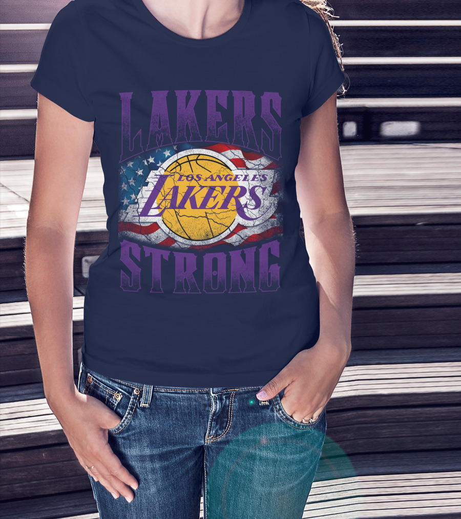 Los Angeles Lakers Strong American Flag Basketball T-Shirt