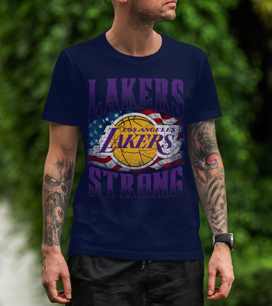 Los Angeles Lakers Strong American Flag Basketball T-Shirt