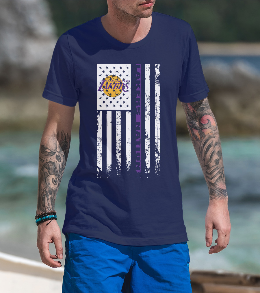 Los Angeles Lakers Nation Flag Stars Stripes T-Shirt