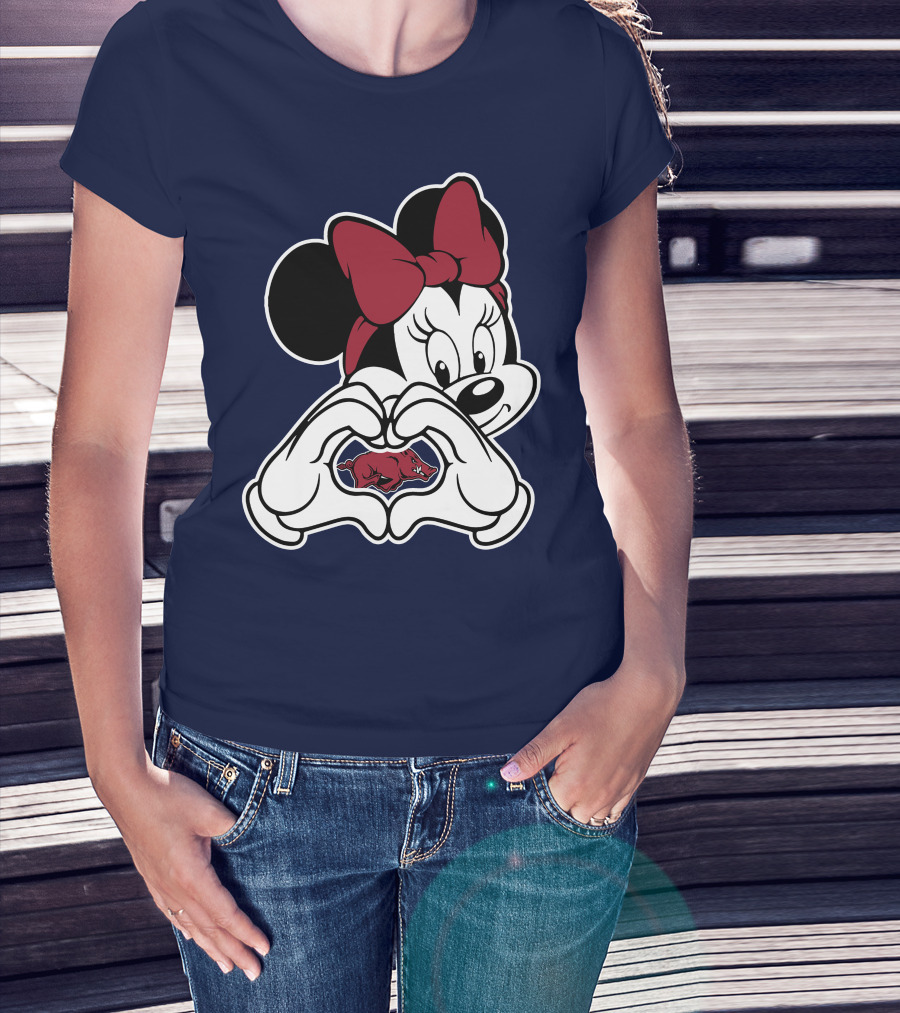 Arkansas Razorbacks Mickey Mouse Heart Hands T-Shirt
