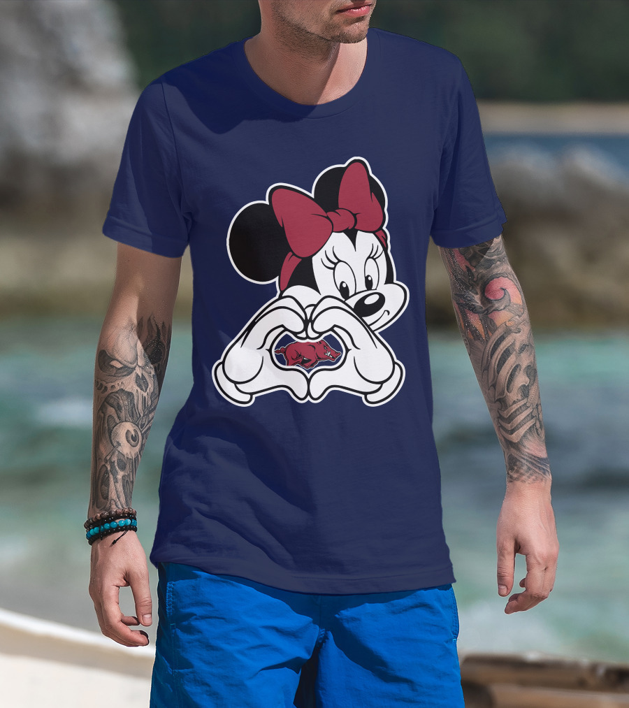 Arkansas Razorbacks Mickey Mouse Heart Hands T-Shirt