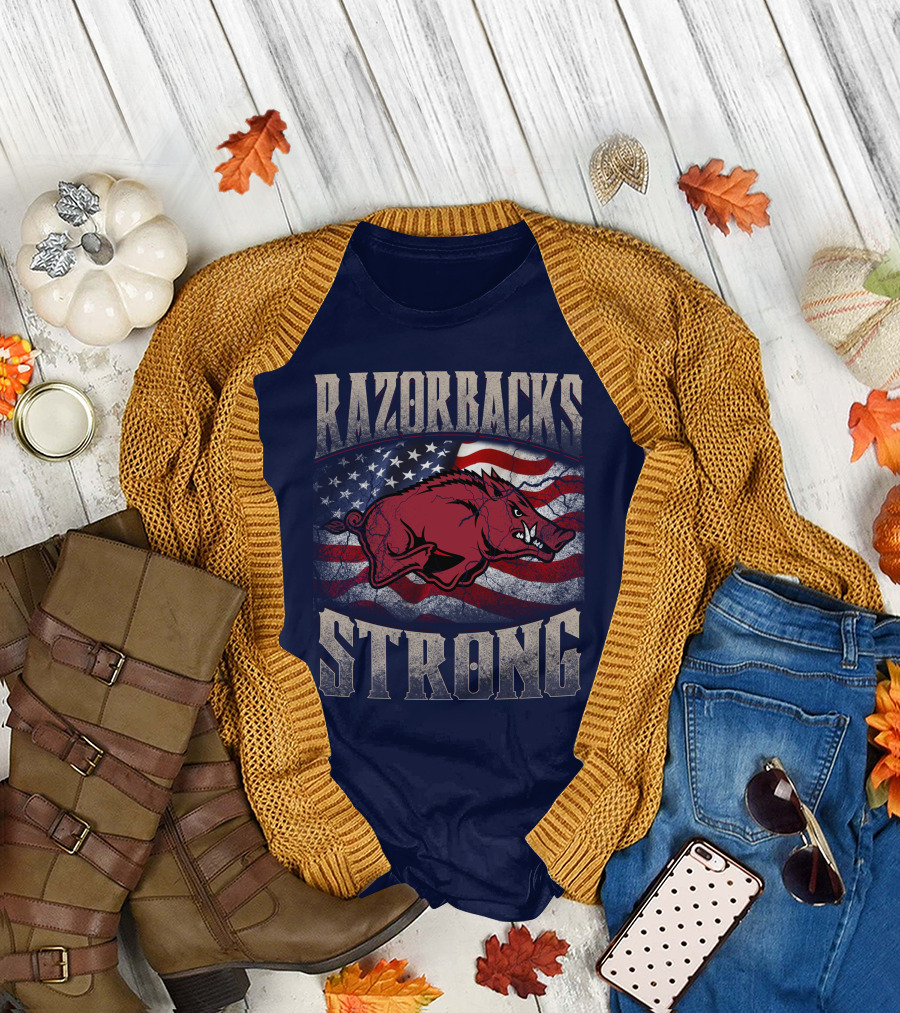 Razorbacks Strong American Flag T-Shirt