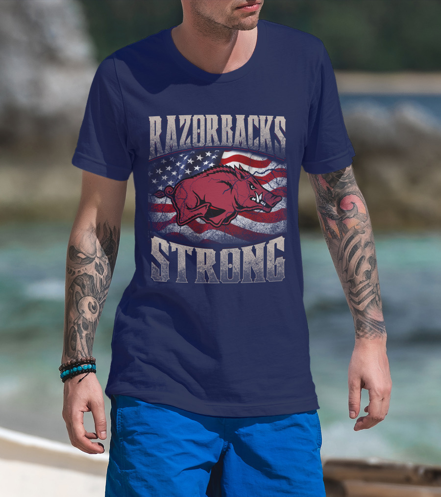 Razorbacks Strong American Flag T-Shirt