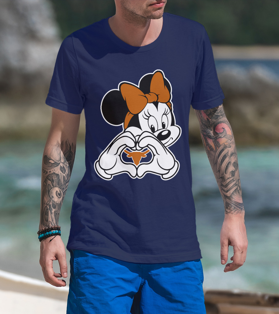 Texas Longhorns Minnie Mouse Heart Hands T-Shirt