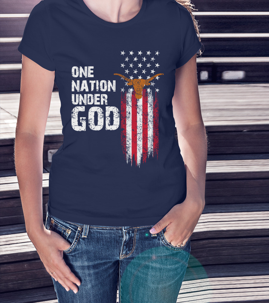 One Nation Under God Texas Longhorns Flag Usa T-Shirt