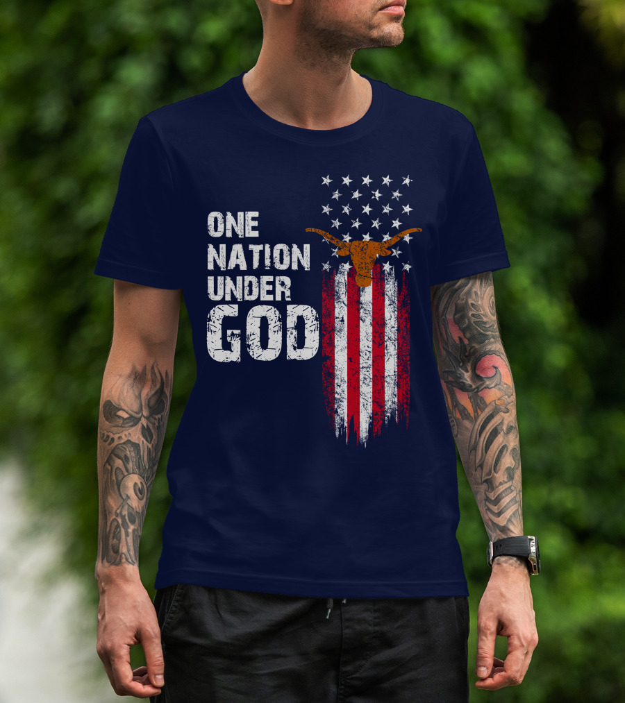 One Nation Under God Texas Longhorns Flag Usa T-Shirt