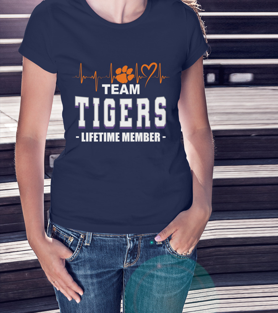 Team Tigers Lifetime Member Clemson Tigers Heartbeat Paw Heart T-Shirt