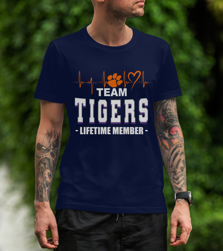 Team Tigers Lifetime Member Clemson Tigers Heartbeat Paw Heart T-Shirt