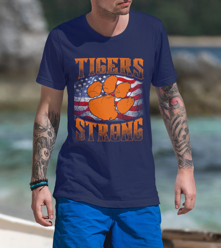 Clemson Tigers Strong American Flag Pawprint T-Shirt