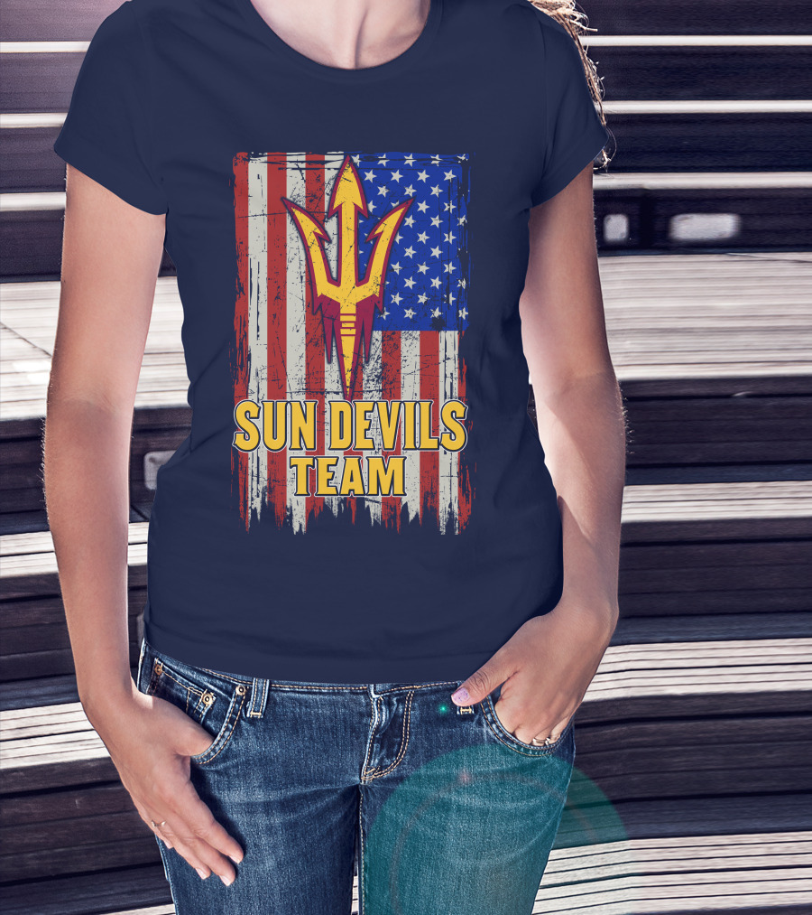 Sun Devils Team Arizona State American Flag Trident T-Shirt