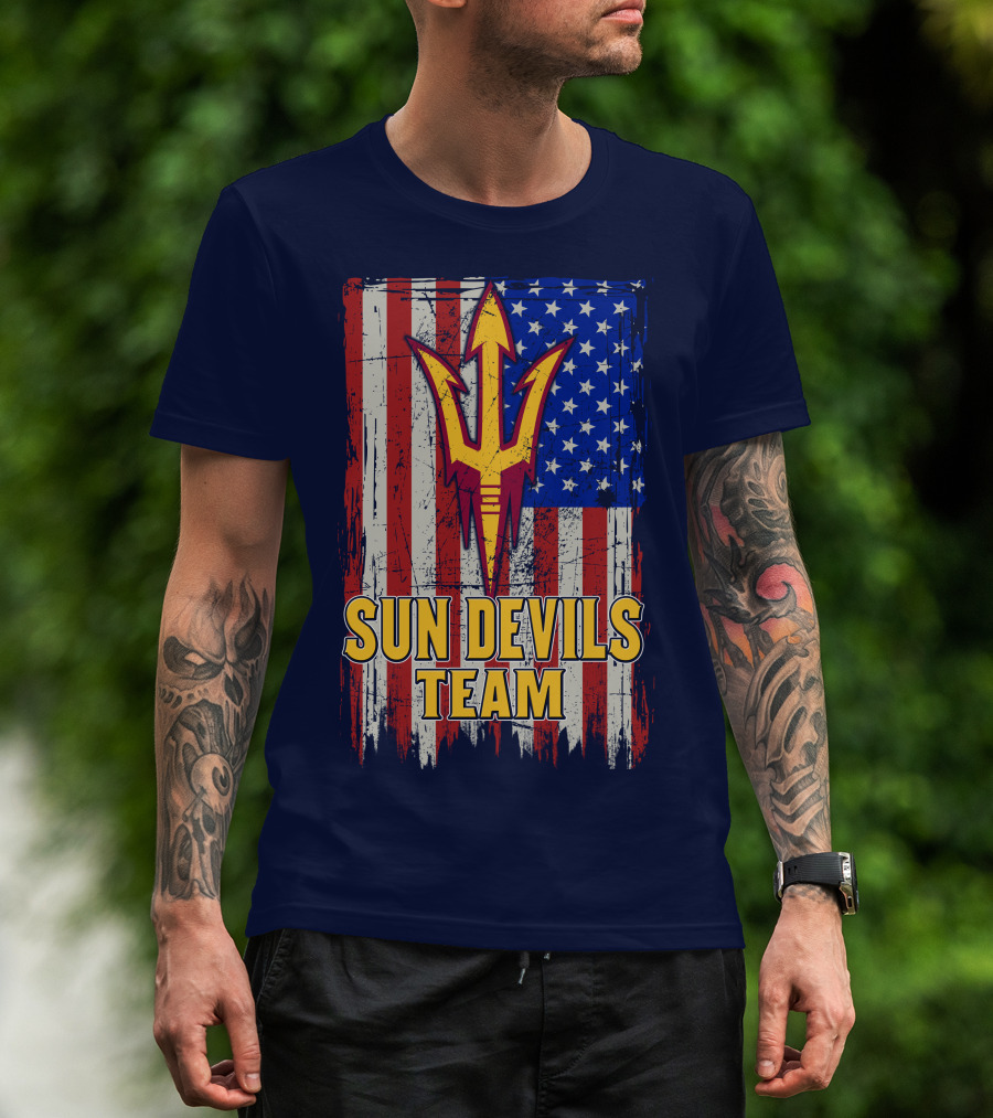 Sun Devils Team Arizona State American Flag Trident T-Shirt