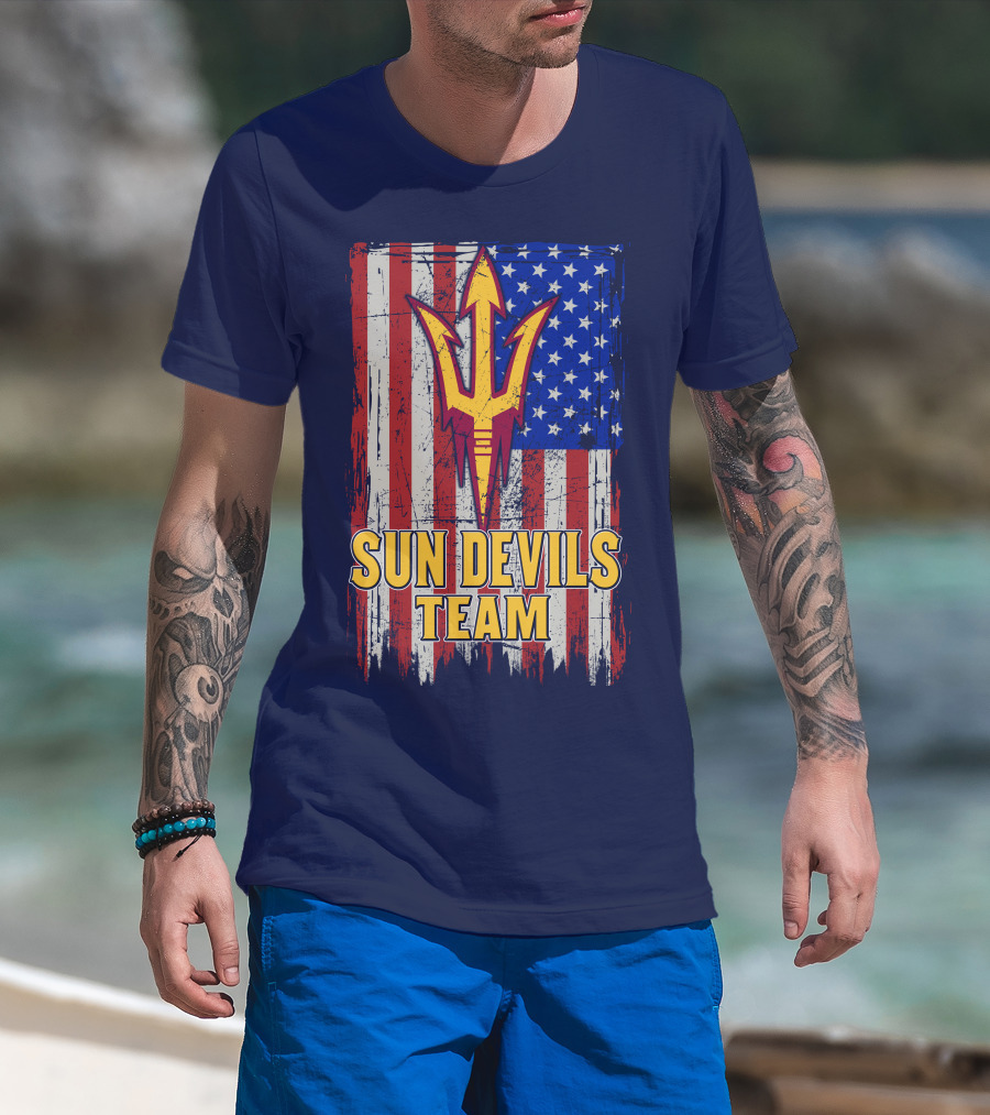 Sun Devils Team Arizona State American Flag Trident T-Shirt