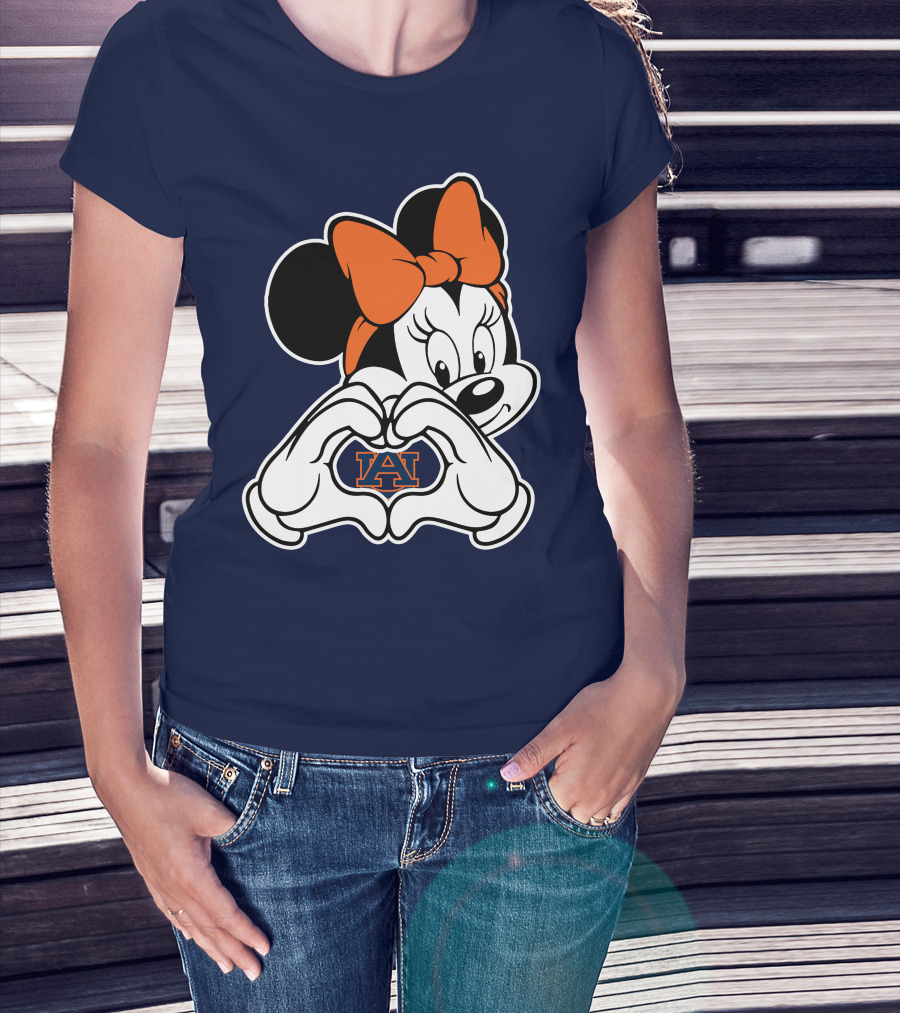 Minnie Mouse Auburn Tigers Au Logo Heart Hands T-Shirt