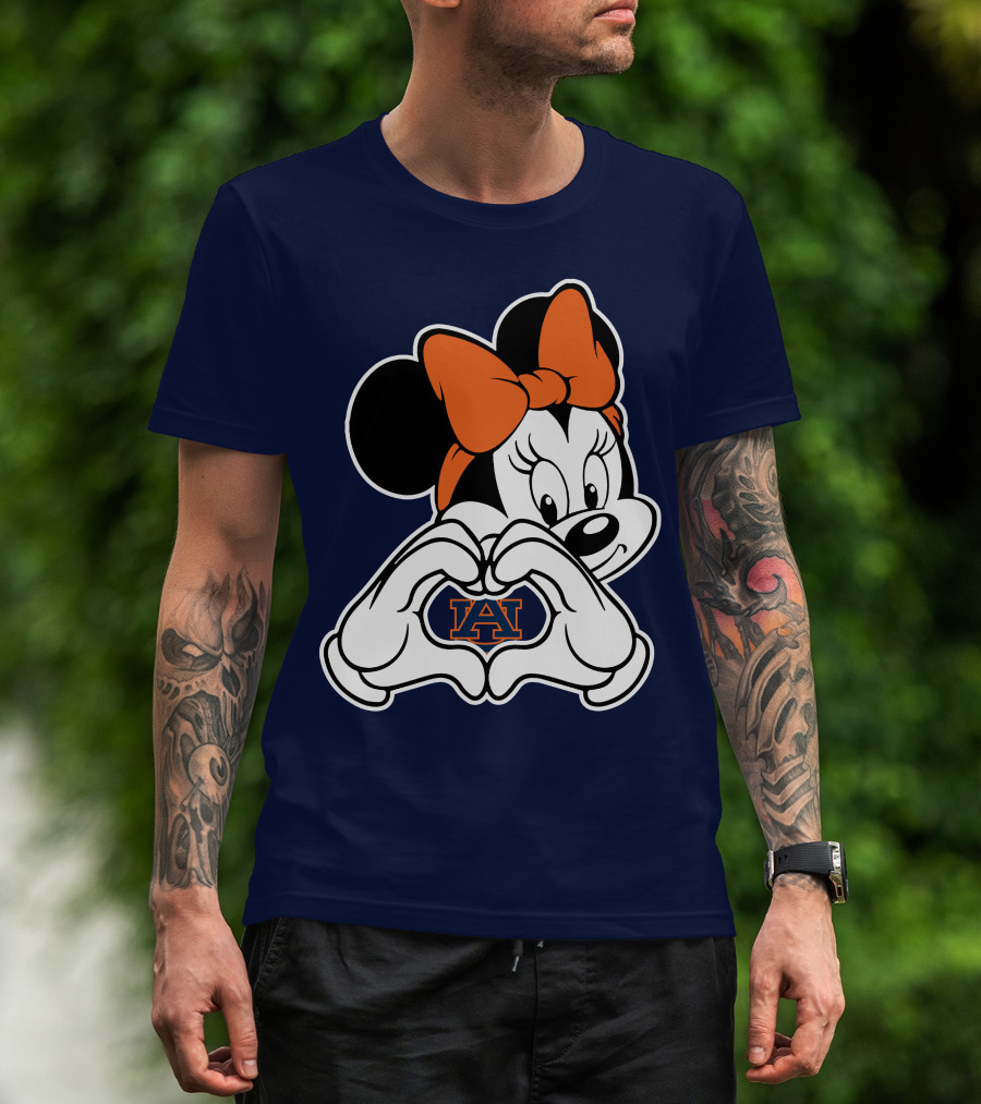 Minnie Mouse Auburn Tigers Au Logo Heart Hands T-Shirt