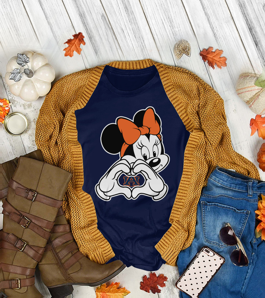 Minnie Mouse Auburn Tigers Au Logo Heart Hands T-Shirt