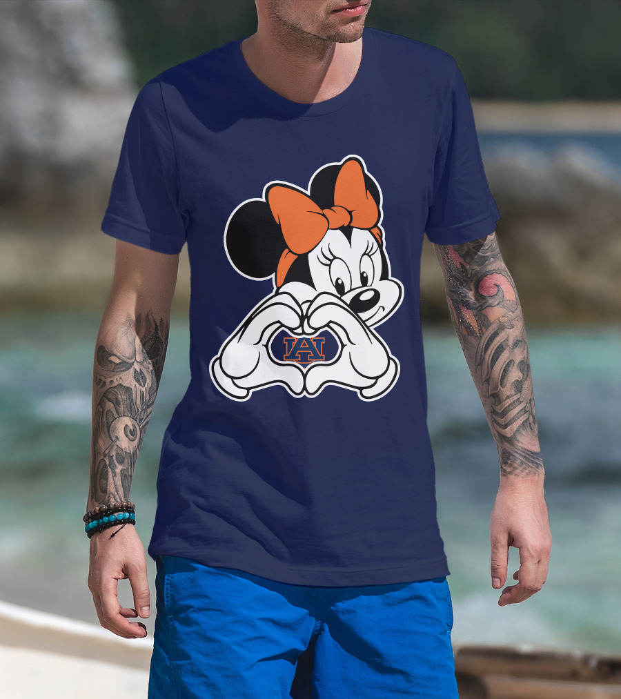 Minnie Mouse Auburn Tigers Au Logo Heart Hands T-Shirt