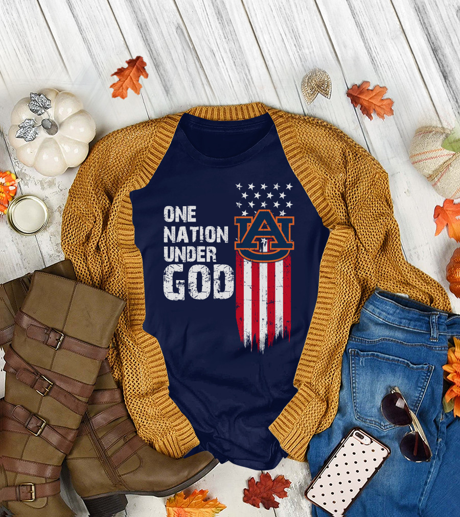 One Nation Under God Auburn Tigers Logo Stars And Stripes T-Shirt