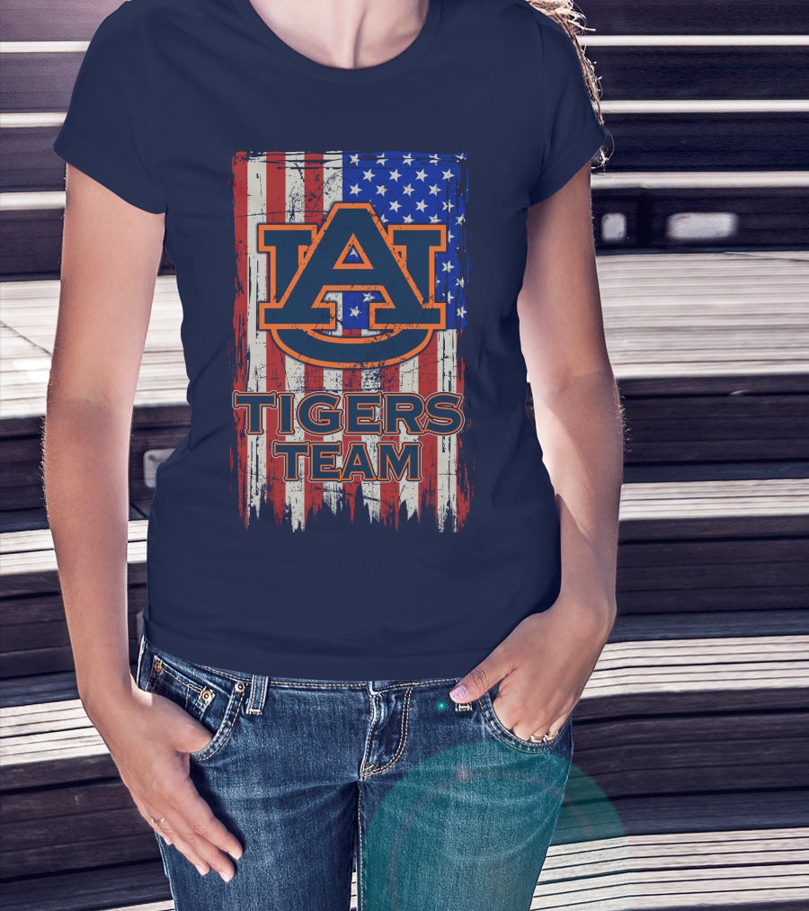 Auburn Tigers Team American Flag T-Shirt
