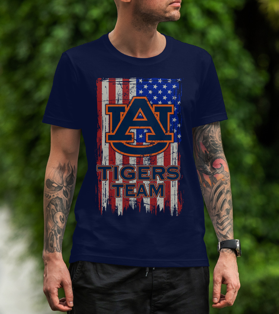 Auburn Tigers Team American Flag T-Shirt