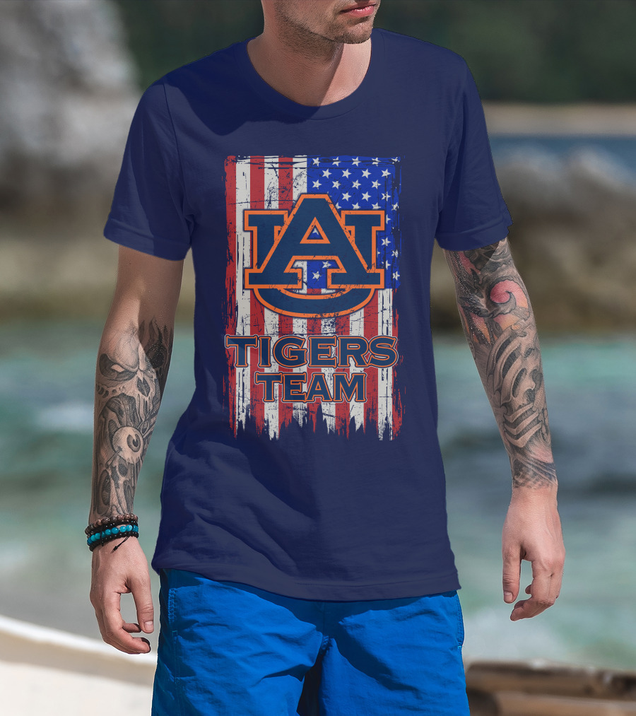 Auburn Tigers Team American Flag T-Shirt