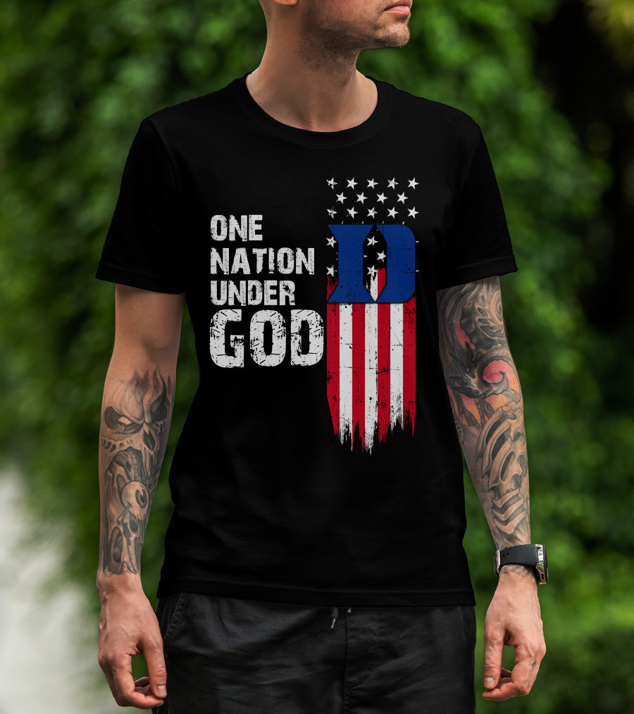 One Nation Under God Duke Blue Devils Usa Flag Stars And Stripes T-Shirt