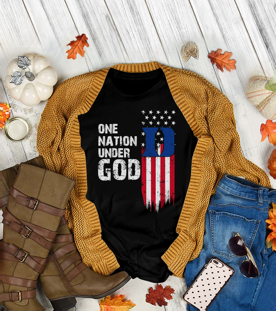 One Nation Under God Duke Blue Devils Usa Flag Stars And Stripes T-Shirt