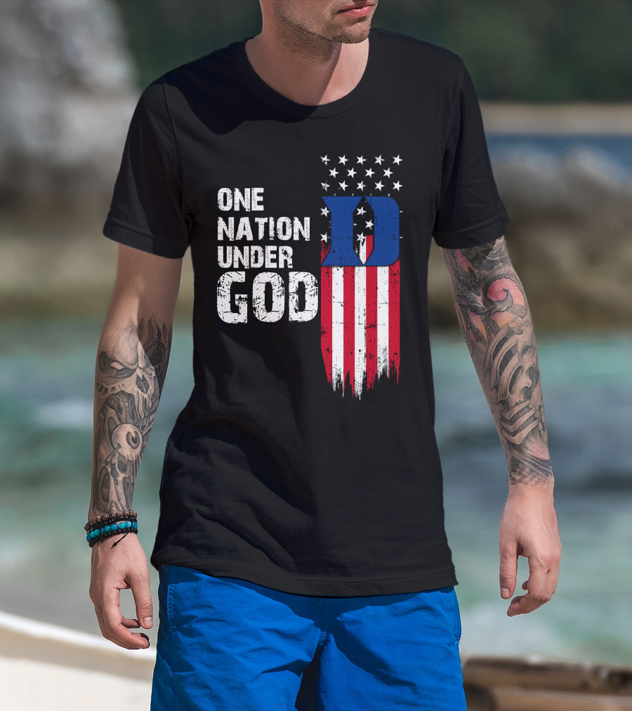 One Nation Under God Duke Blue Devils Usa Flag Stars And Stripes T-Shirt