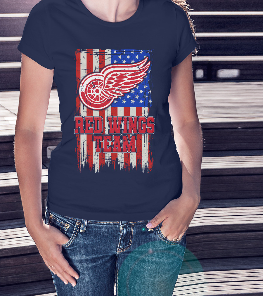 Detroit Red Wings Team American Flag T-Shirt