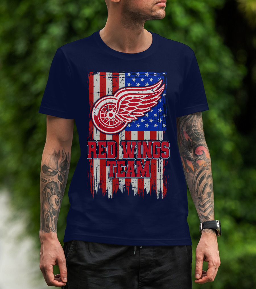Detroit Red Wings Team American Flag T-Shirt