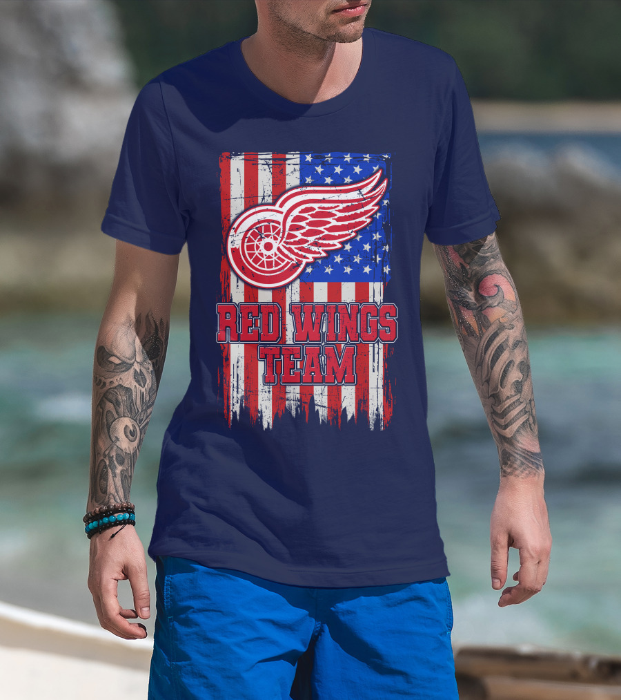 Detroit Red Wings Team American Flag T-Shirt