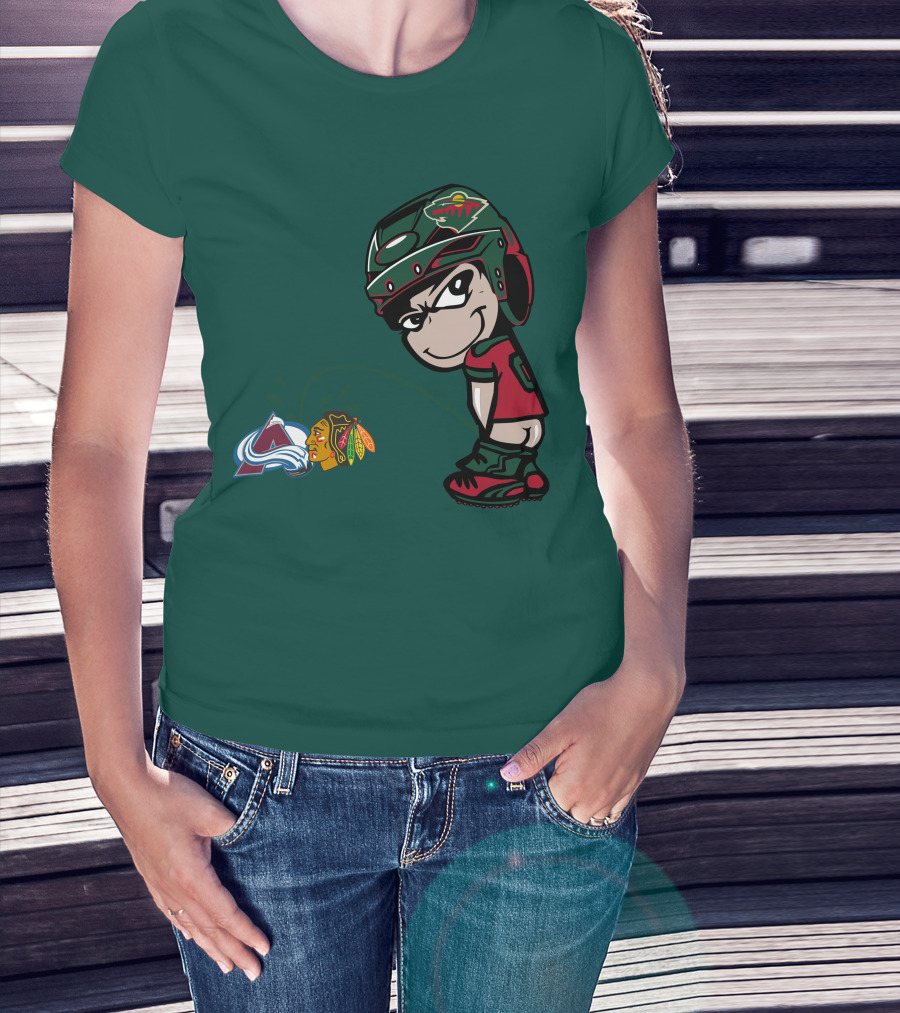 Minnesota Wild Character Mocking Colorado Avalanche And Chicago Blackhawks T-Shirt