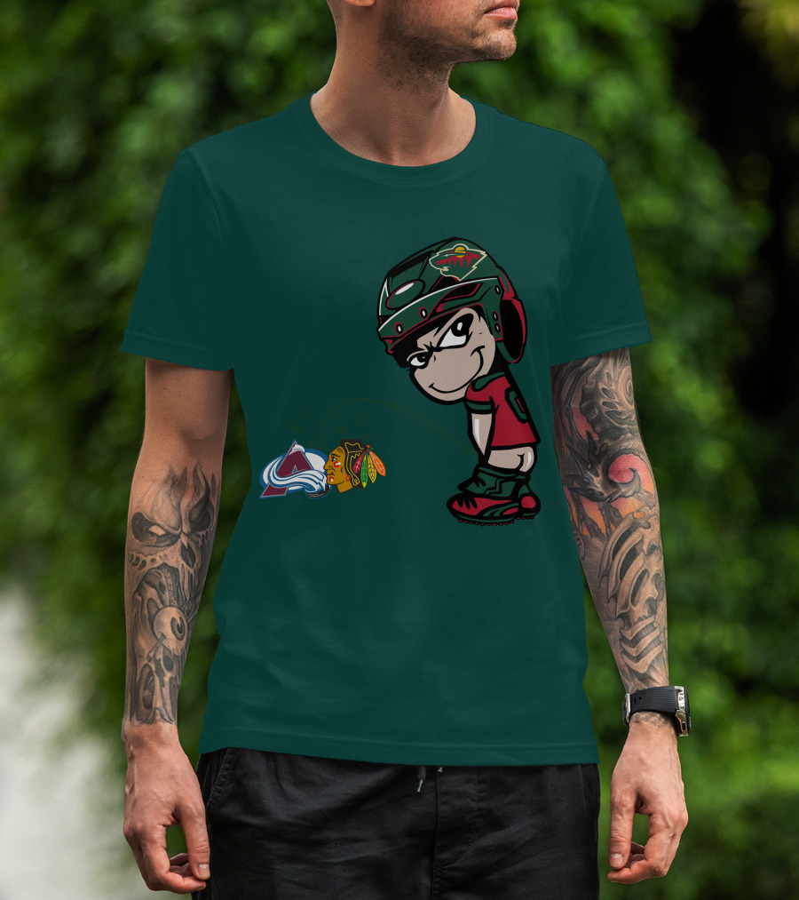 Minnesota Wild Character Mocking Colorado Avalanche And Chicago Blackhawks T-Shirt