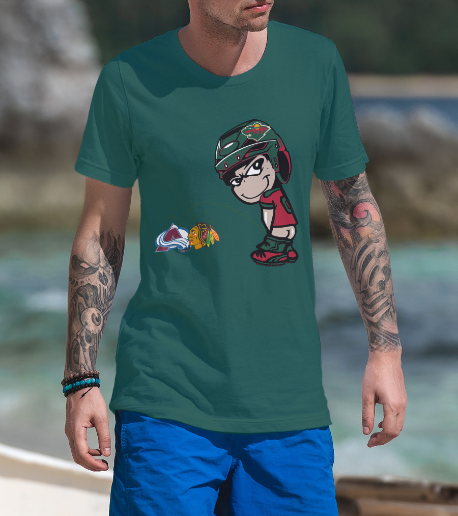 Minnesota Wild Character Mocking Colorado Avalanche And Chicago Blackhawks T-Shirt