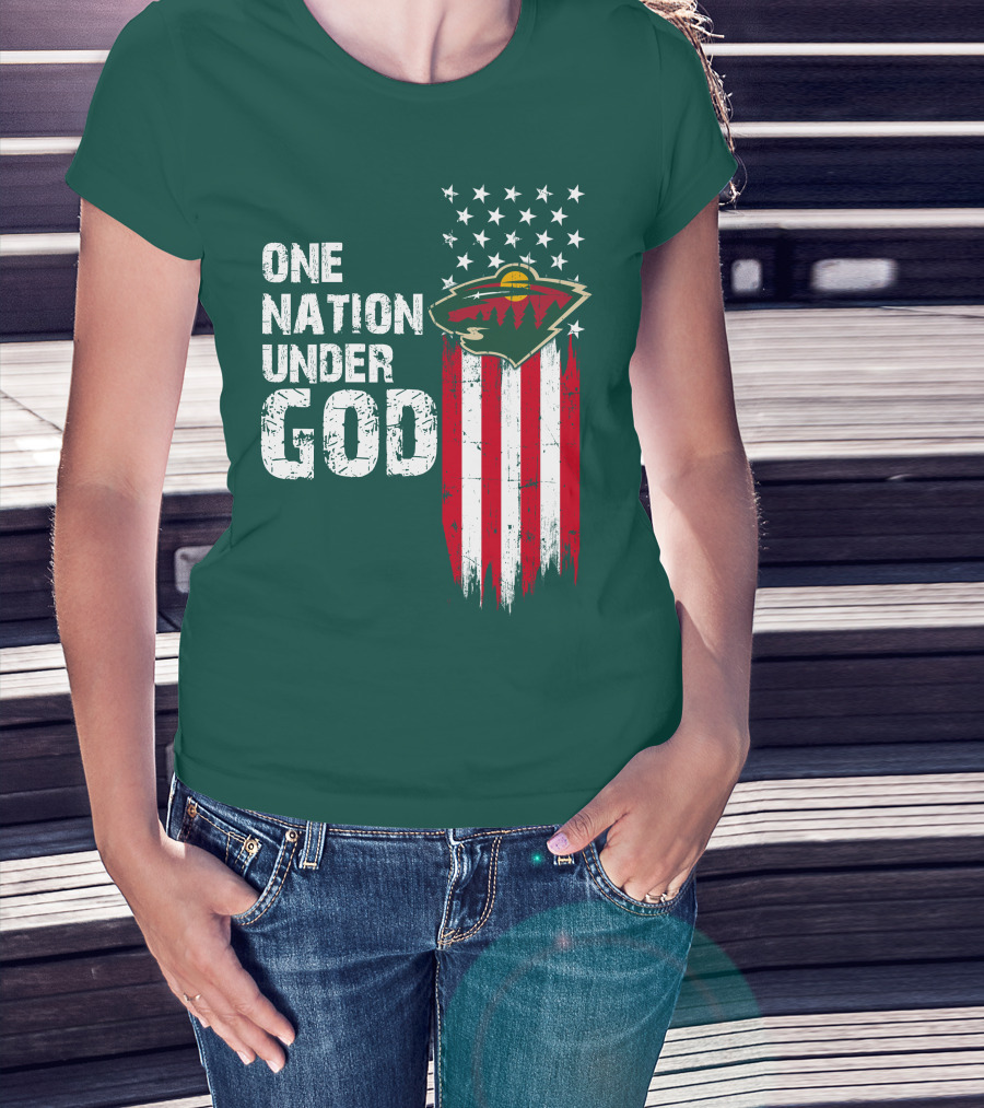 One Nation Under God Minnesota Wild Logo American Flag Stars And Stripes T-Shirt