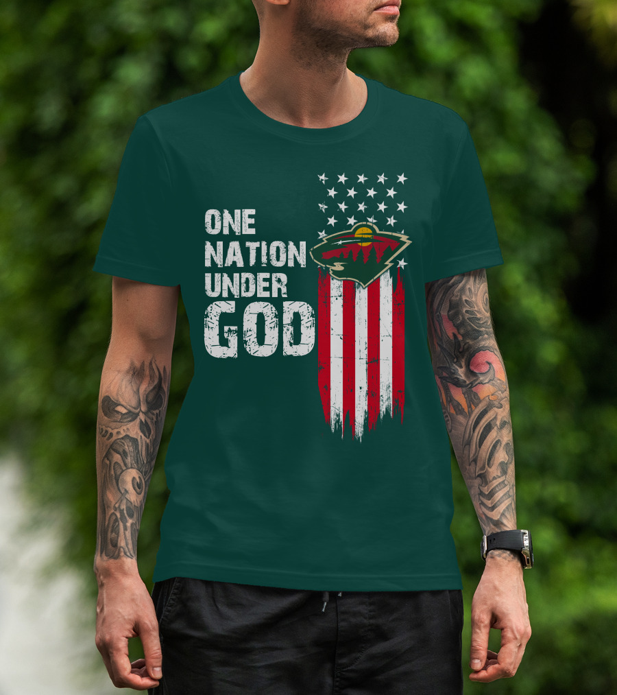 One Nation Under God Minnesota Wild Logo American Flag Stars And Stripes T-Shirt