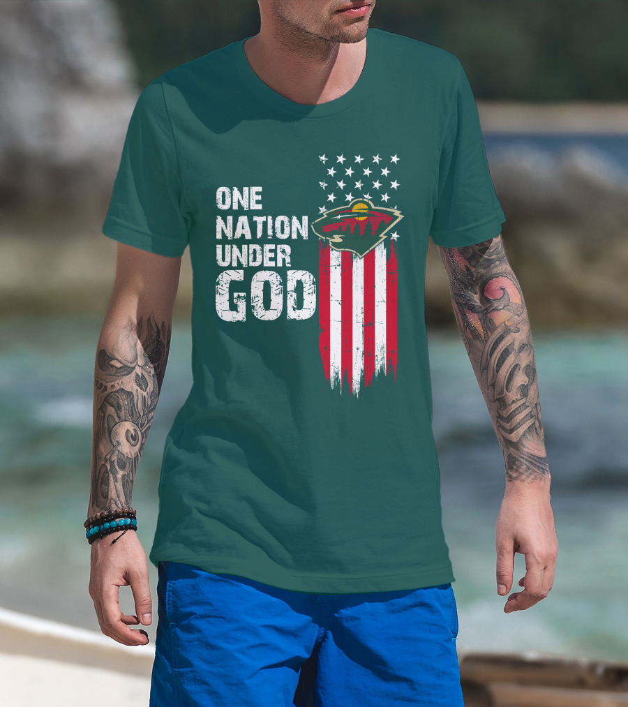 One Nation Under God Minnesota Wild Logo American Flag Stars And Stripes T-Shirt