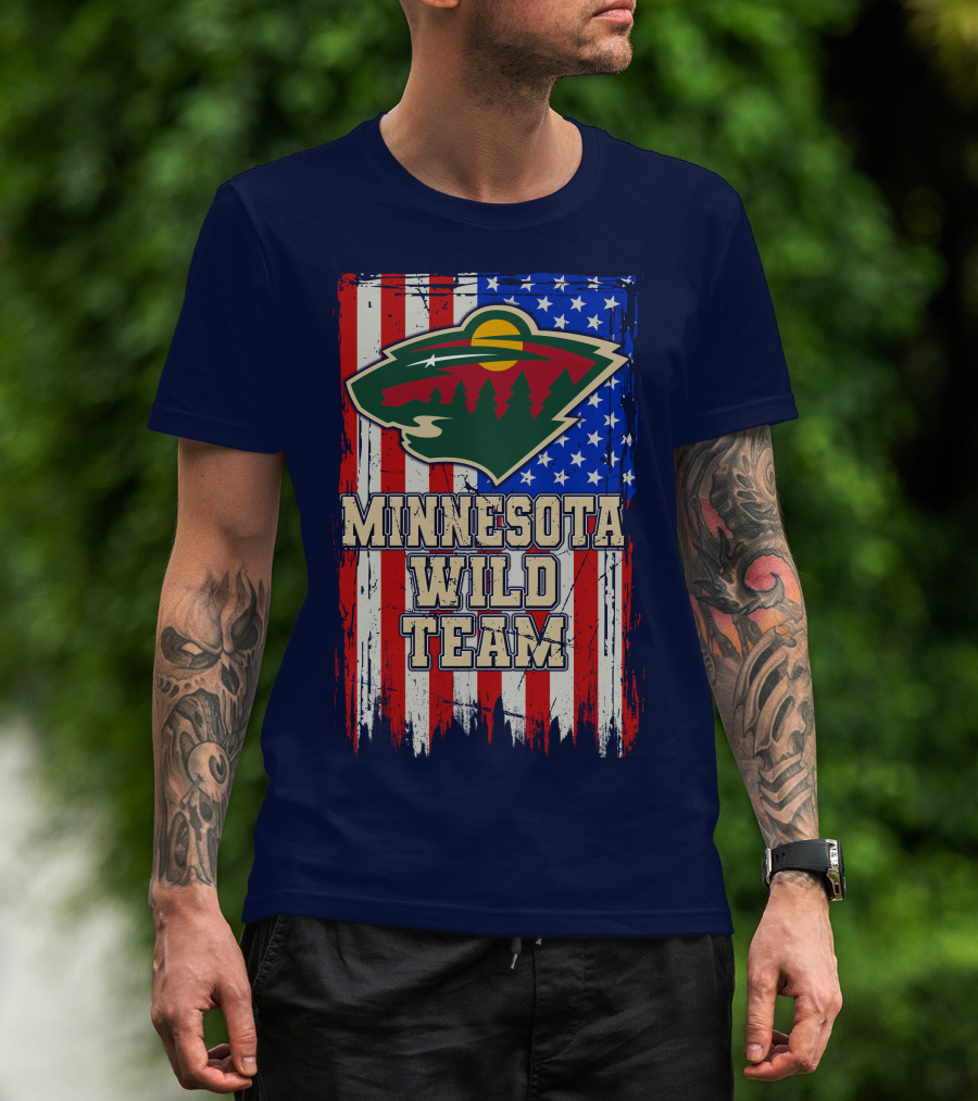 Minnesota Wild Team American Flag T-Shirt