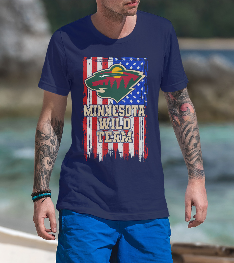 Minnesota Wild Team American Flag T-Shirt