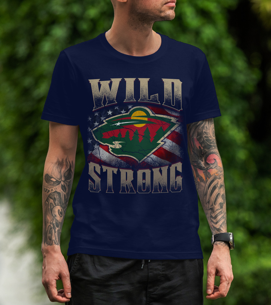 Wild Strong Minnesota Wild Logo American Flag T-Shirt