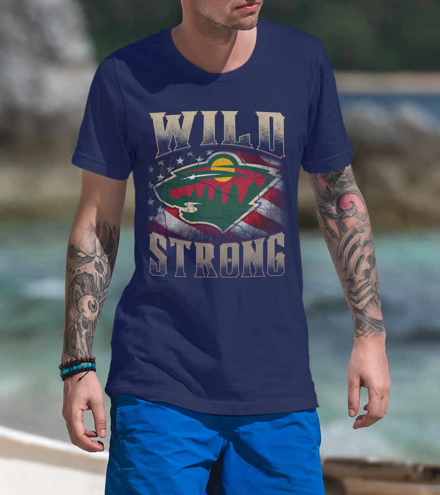 Wild Strong Minnesota Wild Logo American Flag T-Shirt