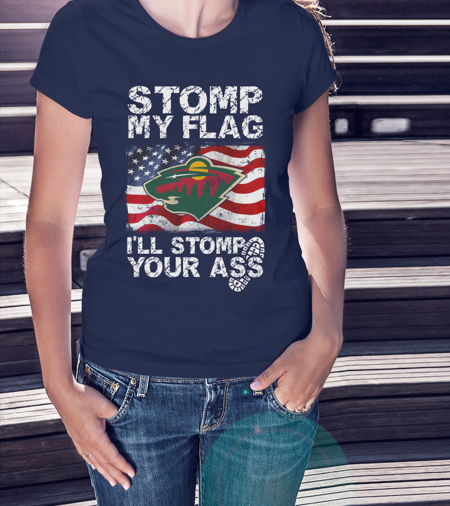 Minnesota Wild Stomp My Flag American Flag Logo Stomp Your Ass T-Shirt